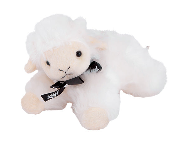 Small Lying Down Lamb Soft Toy With Black Ribbon