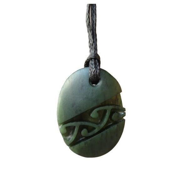 NZ Greenstone Oval with Pattern Pendant*