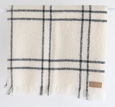Wool Twill Throw - Cream Window Check - NZ Made