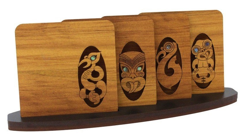 Maori Rimu Wood Coaster Set