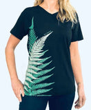 Ladies Fitted T-Shirt - Green And White Fern NZ
